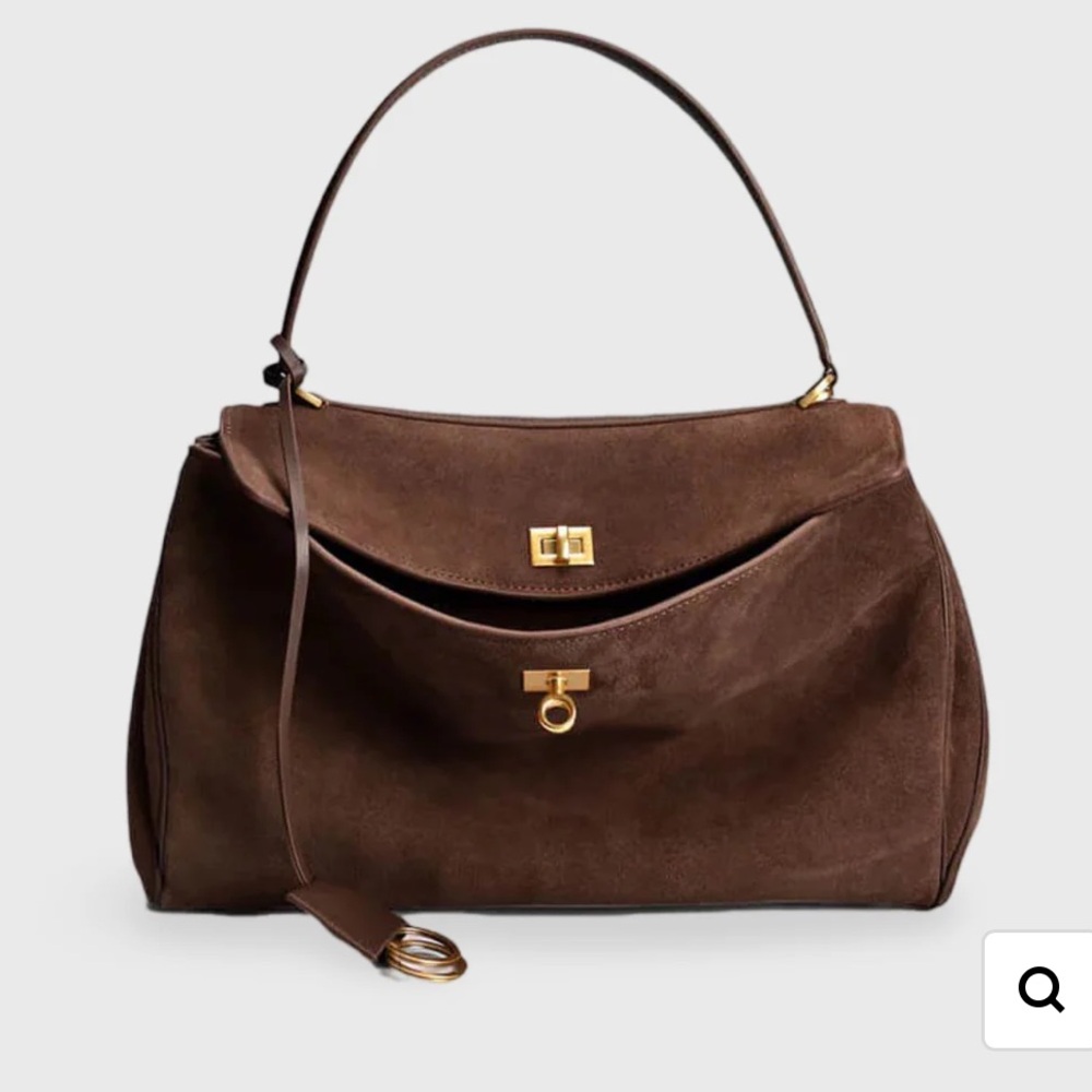 Elegant Brown Faux Suede Handbag